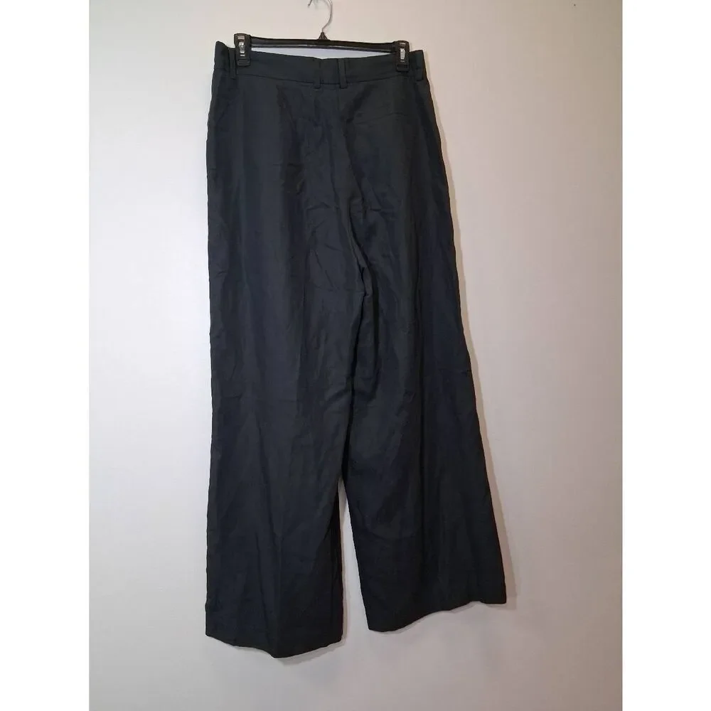Cos women size 14 black pants tall 34 Inseam wide leg lyocell and linen hi rise